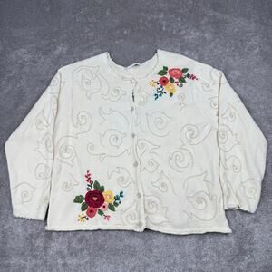 Floral Embroider Cardigan Size 3X Knit Sweater Cottagecore Cream Coldwater Creek